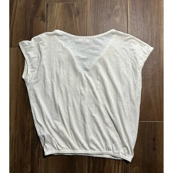 Prana Pintuck Pleat Blouse Top Size Small Short Sleeve Soft White Organic Cotton - Picture 2 of 6